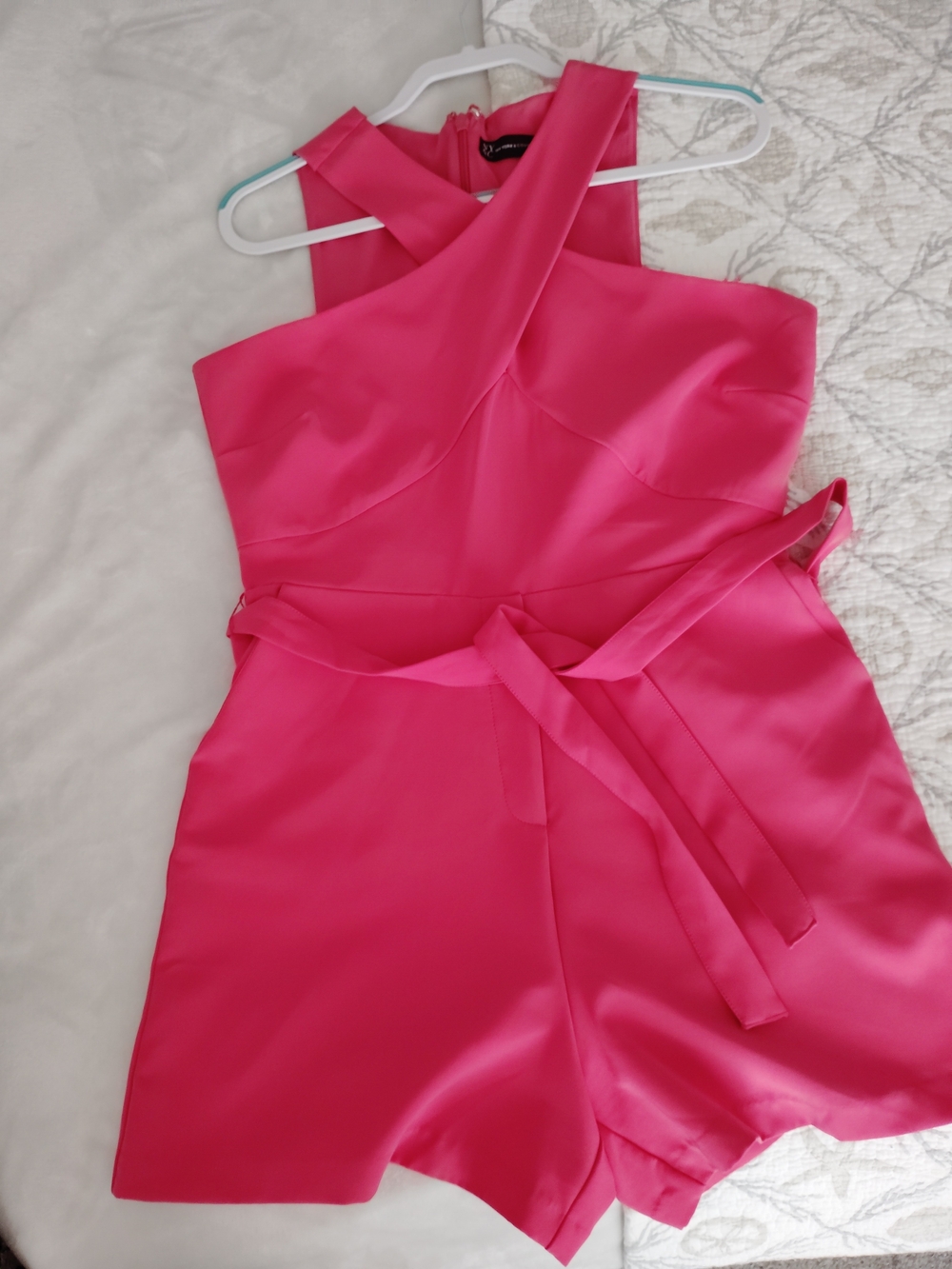 New York & Company Hot Pink Cross-Front Jumpsuit